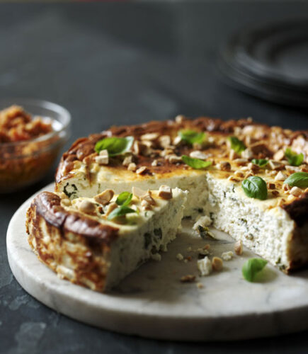 Herb and Ricotta Cheesecake Recipe with Roasted Tomato Pesto